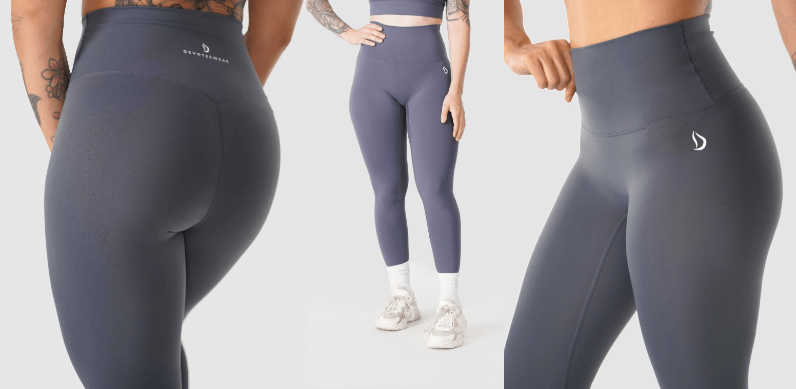 Close-up of Devoteewear’s Confidence Legging, showcasing its anti-pilling fabric designed for long-lasting durability during gym workouts and everyday wear.