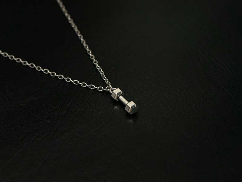Silver Stainless Steel Mini Dumbbell Necklace.